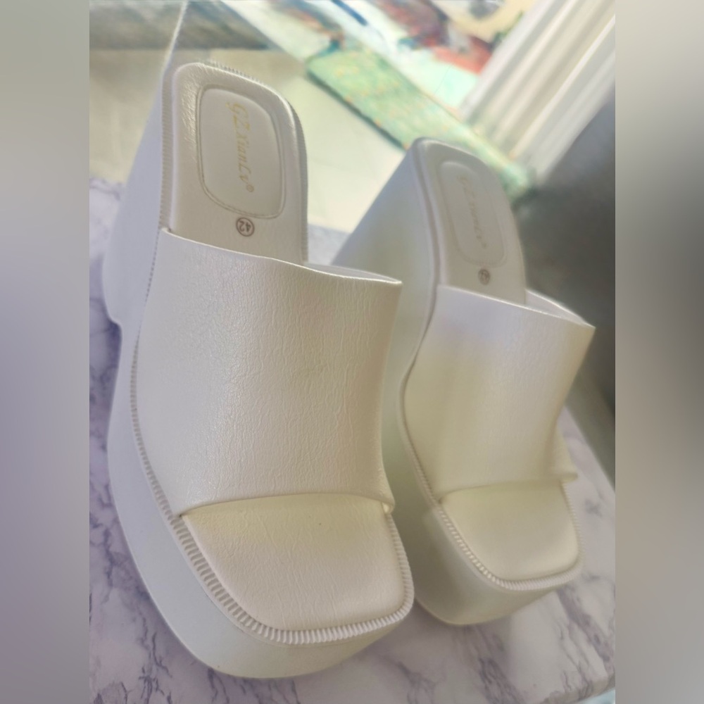 NWT white Uniquelly Womens Wedge Platform Slide Sandals High Heel